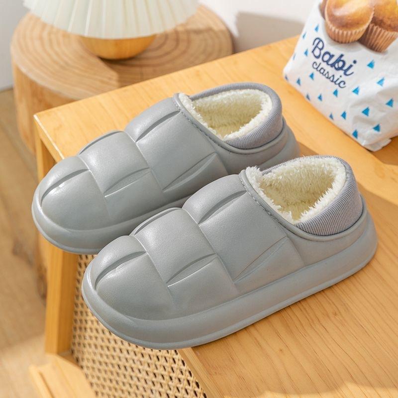 Bag heel cotton slippers women's home warm wool slippers waterproof cotton shoes couple fleece thickened EVA cotton cover shoes