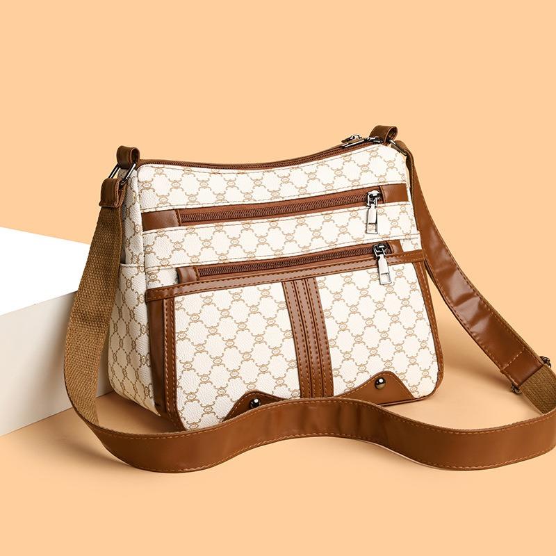 Women Large Capacity Patchwork Pattern Bag Middle-Aged Mom Shoulder Bag Crossbody Bag Daily Commuter