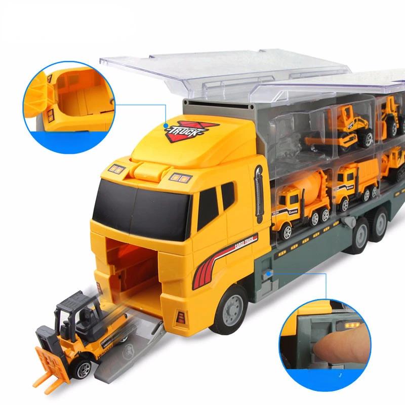 1/64 Scale Big Trucks Set Mini Alloy Diecast Car Model Toys Vehicles Carrier Truck Helicopter Tank Fire Truck Engineering Car Toys for Kids
