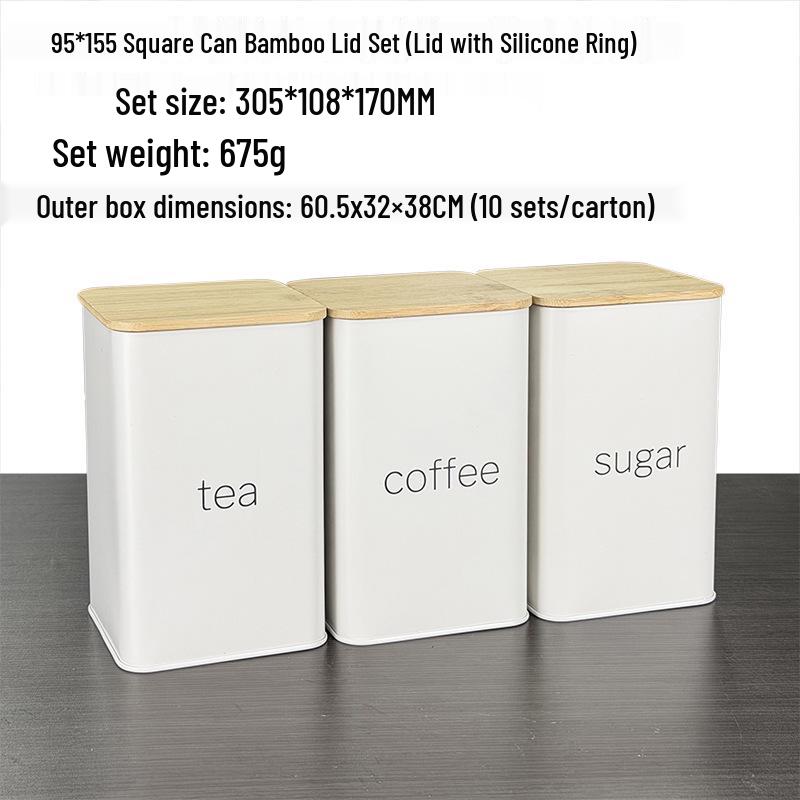 Bamboo Lid Tin Box for Sugar, Tea, and Coffee In Minimalist Style