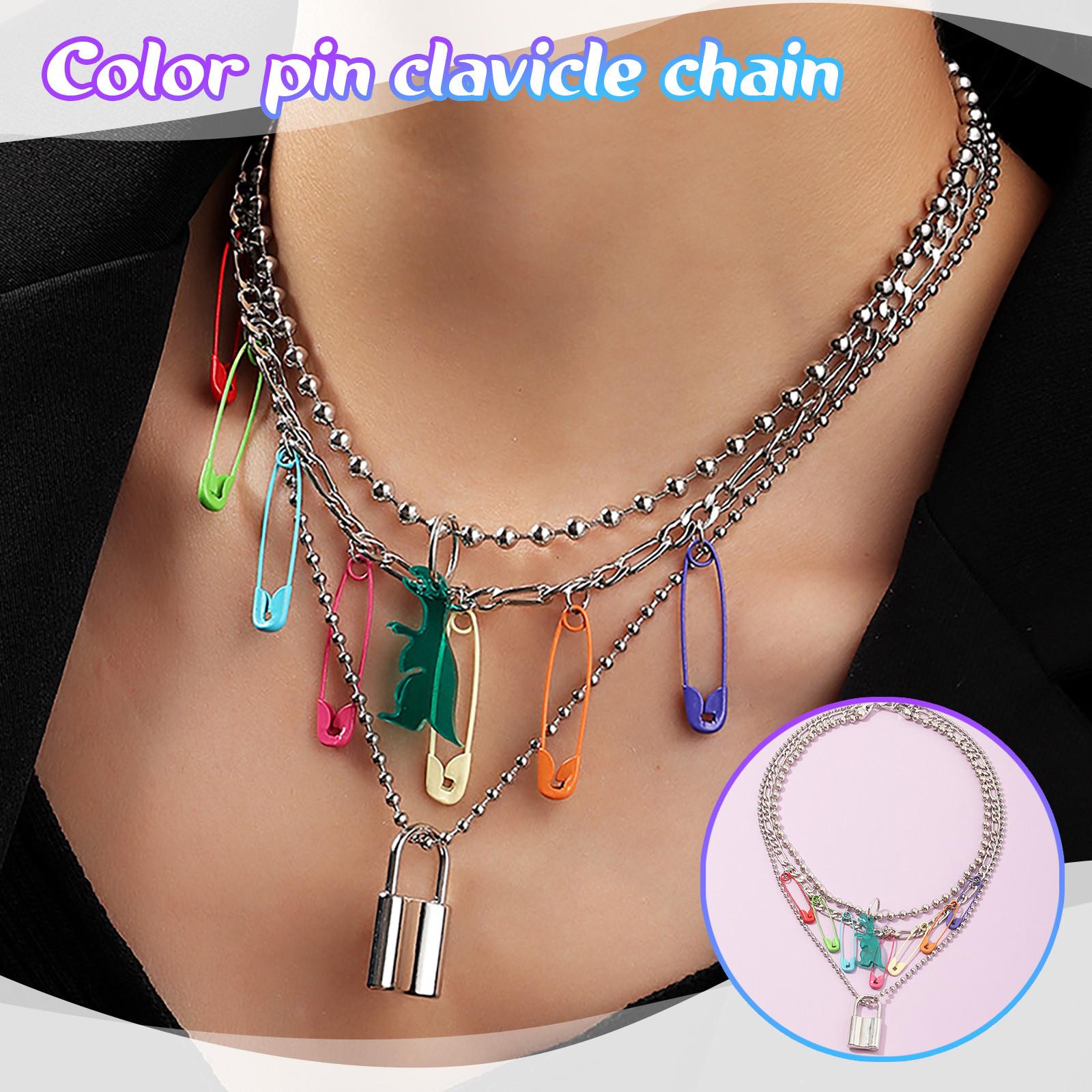 

Pin Clavicle Necklace, Round Bead Lock Necklace, Choker Necklaces срібний