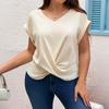 Plus Size Women Simple Casual Solid V Neck Short Sleeve T Shirt Top
