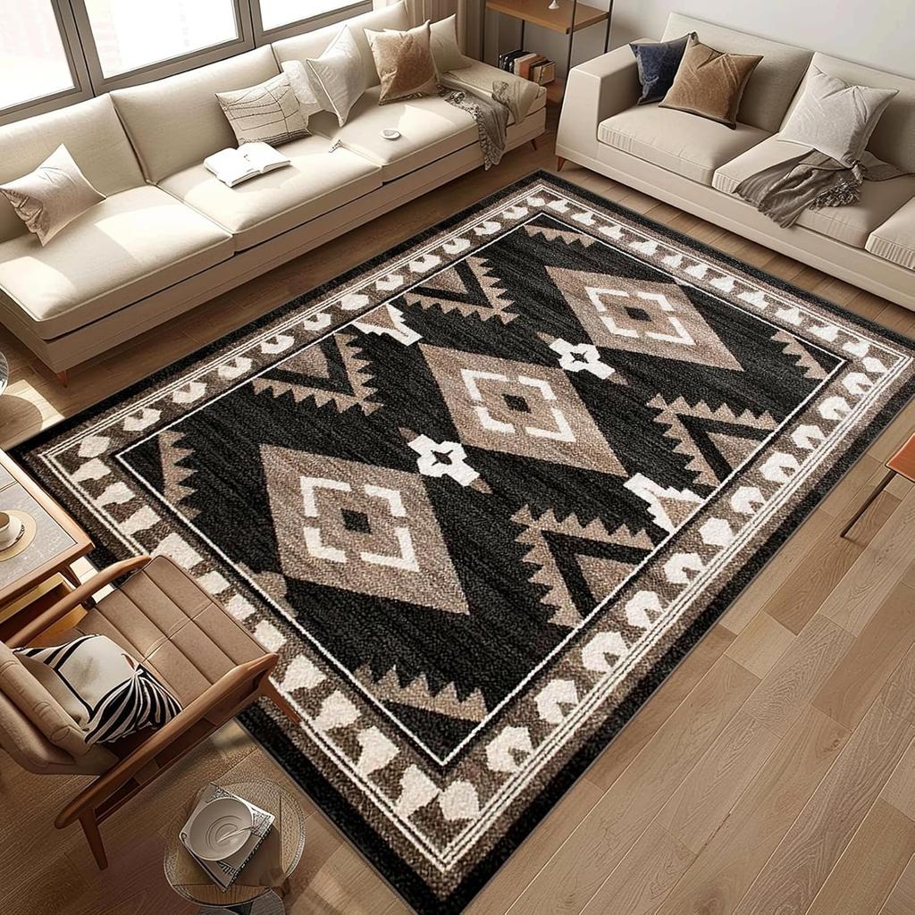 Western Aztec Rug Area Rug for Living Room Southwestern Farmhouse Machine Washable Low Pile Soft Large Carpet for Dining Room