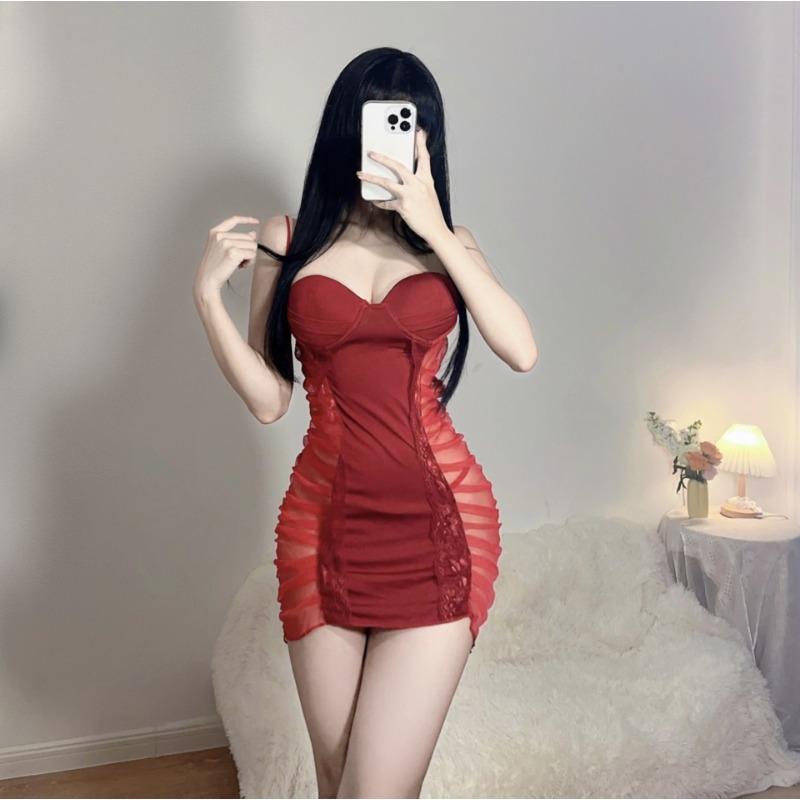 Sexy lingerie, suspender hip skirt, passionate perspective perspective dress with chest pad, summer
