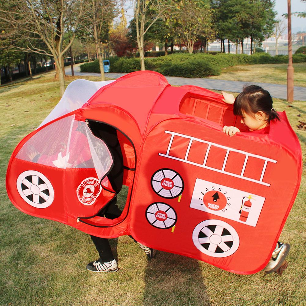 Fire Truck Play Tent For Kids Foldable Pop Up Play Tent With Siren Button Birthday Christmas Gifts For Boys Girls