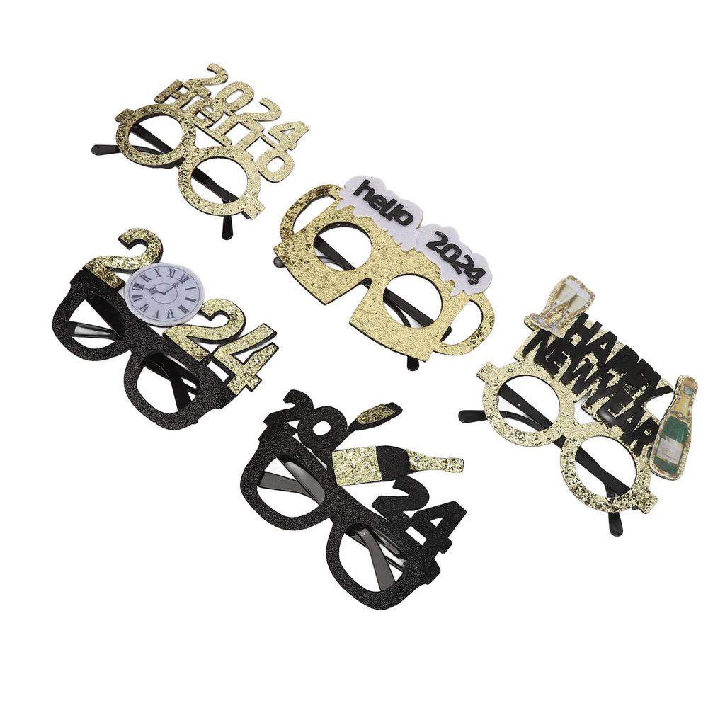 5 ks novoročních fotobudkových rekvizit, třpytivých brýlí, dekorací pro šťastný nový rok, fotodoplňků na párty