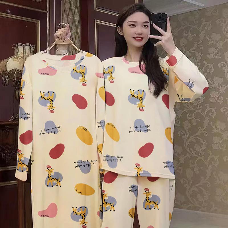 

Spring and Winter Pajamas Women s Three-piece Long-sleeved Large-size Cartoon Home Wear