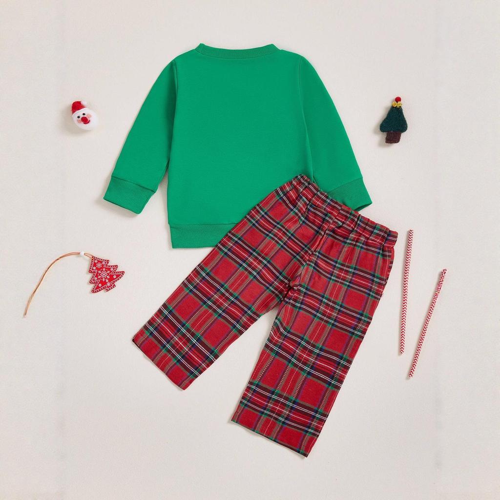 2025 Christmas Toddler Boy's Santa Sweatshirt & Plaid Pants Set