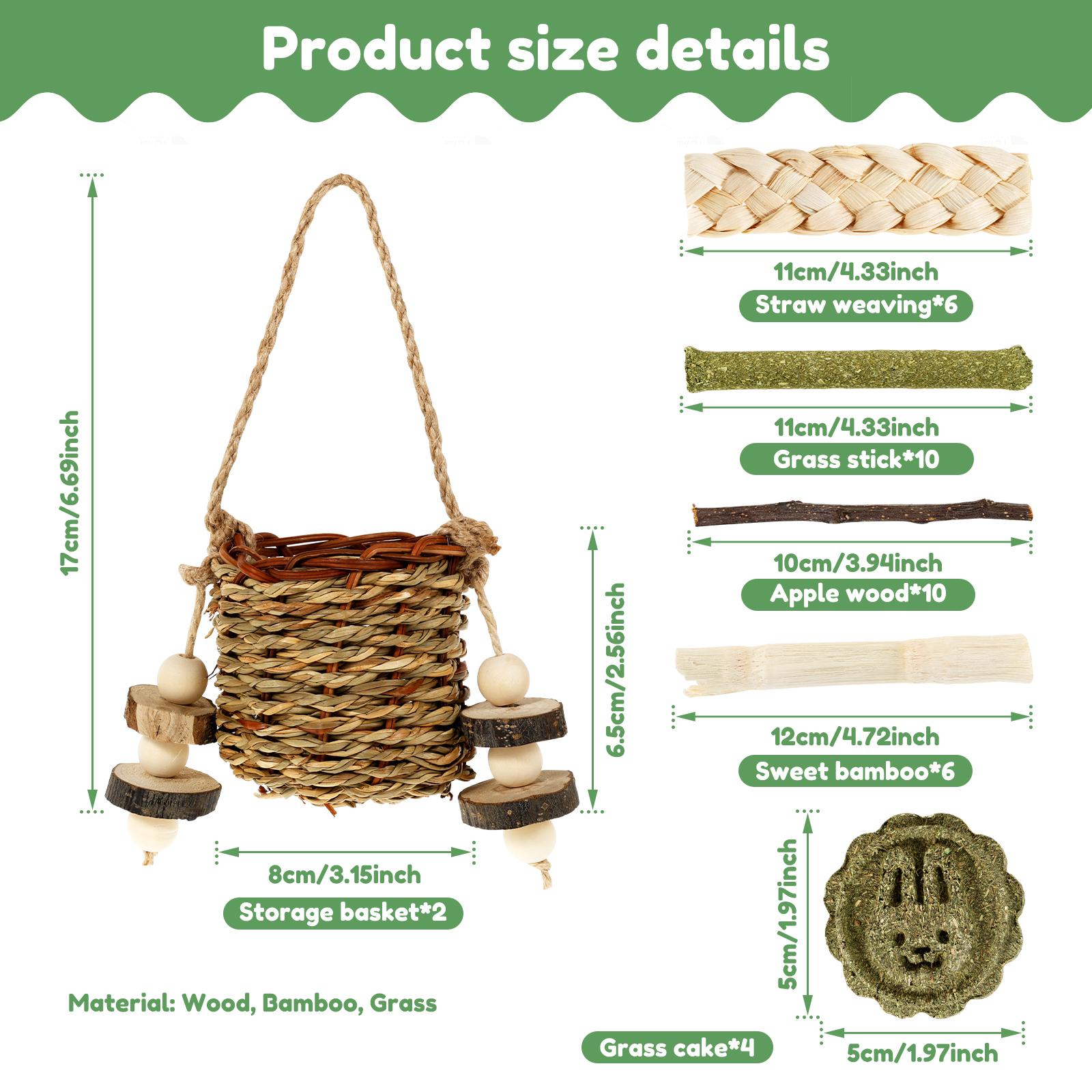 

38Pcs Bunny Chew Toy Bite Resistant Small Pet Chew Toys with Hay Cube Hay Stick Wood Stick and More for Guinea Pig Pet Supplies