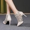 Außenhandel Übergröße Mesh Cool Boots Damen 2025 Sommer neu spitz paillettenbesetzt dünner Absatz hoher Absatz hohle Mesh-Stiefel