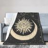 Tarot Sun and Moon Flannel Fleece Throw Blankets, Boho Sun Moon and Star Cozy Blanket On for Home Bedroom Living Room Office Dor