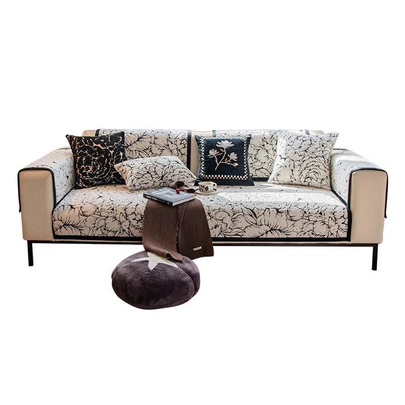French Camellia Sofa Cushion Is Universal In All Seasons  New Retro Straight Row Non-Slip Leather Seat Cushion Cover Cover Cloth
