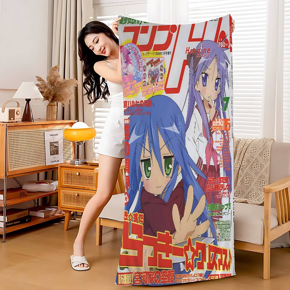 Lucky Star Comedy Anime Bath Towel Microfiber Soft Water Absorbing Breathable For Girl Kids Decorative Cartoon Beach Towel