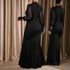 European and American Large-size Autumn New Temperament Elegant Stand-up Collar Solid Color Long Dress