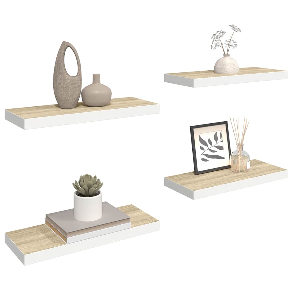 Vidaxl Półki Ścienne, 4 Szt., Kolor Dębu I Biel, 60X23,5X3,8 Cm, Mdf