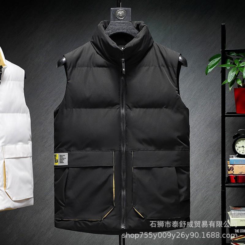 Mens Winter Puffer Vest Solid Color Casual Warm Down-Free Quilted Sleeveless Jacket With Zippered Pockets