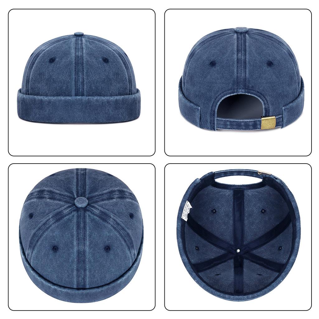 Hip Hop Hat Rolled-Cuff Harbour Hat Distressed Brimless Skull Hat Adjustable Washed Casual Hat for Outdoor Photo Props