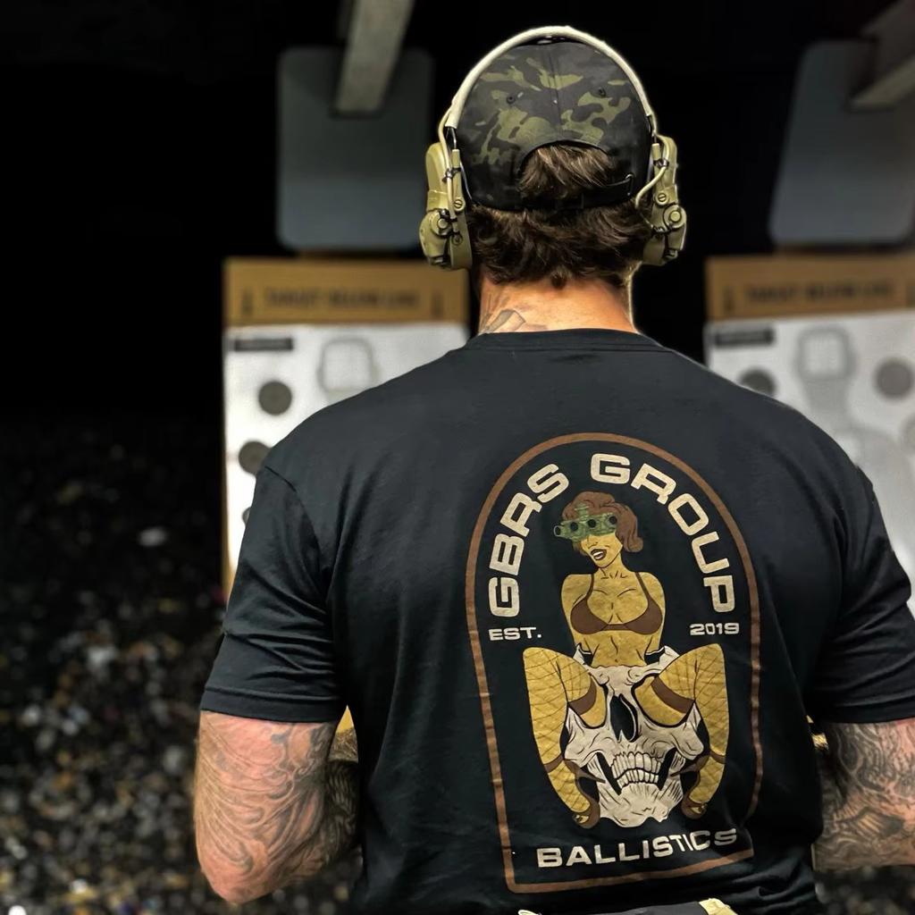 Summer Streetwear Fashion Top 2025 New GBRS Skull Girl T Shirt Playful Pattern Tactical Cotton Short Sleeve Military Fan