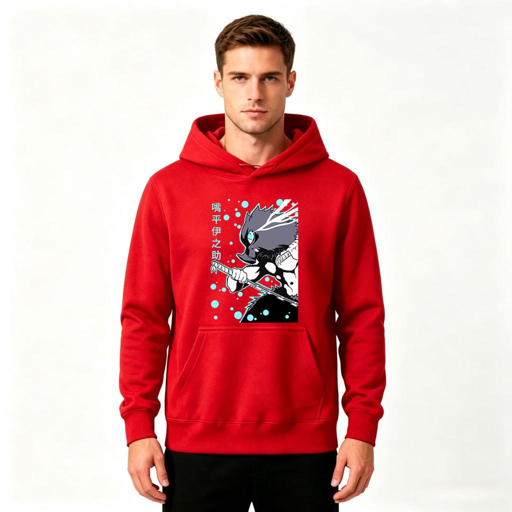 Men's Anime Inosuke Print Pullover Hoodie Casual Long Sleeve Sweatshirt for Daily Wear