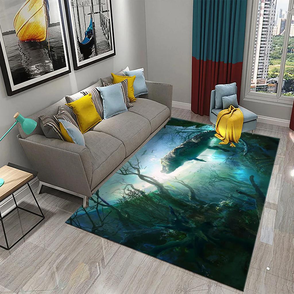 3D Crocodile Carpet Ferocious Wild Animal Rug for Living Room Bedroom Decor Carpet Kids Room Play Floor Mat Child Game Area Rug