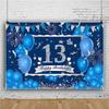 13th Birthday Party Photography Backdrop, Banner Poster for Girls & Boys, Black and Gold Balloon, Formal Teen Backdrop