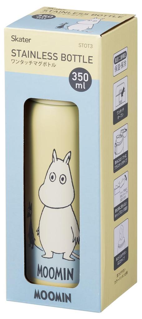 Skater Moomin Stainless Steel Water Bottle, 350 ml, One-Touch Lid, STOT3
