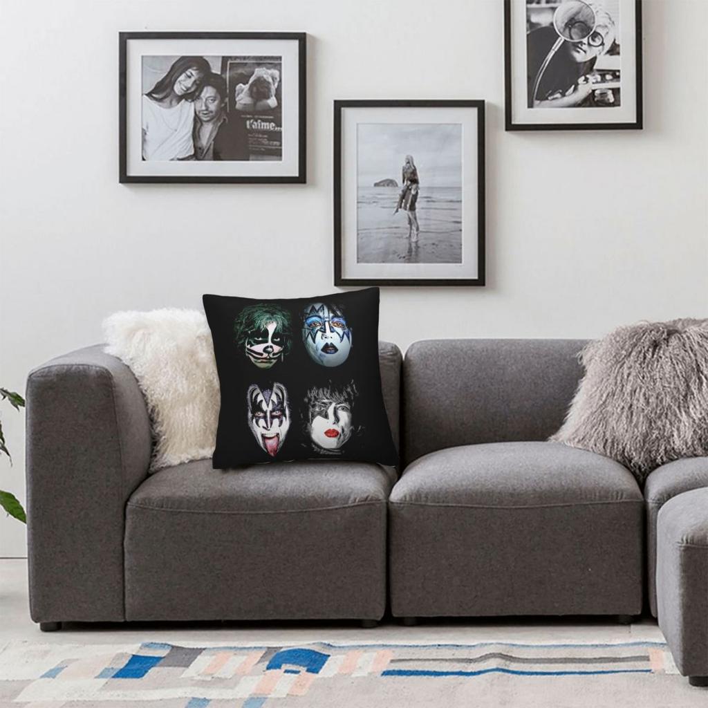 KISS Rock Band Square Pillowcase Cushion Cover Pillow Case Throw Pillow Cover for Home Sofa Living Room