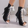 Woman Ankle Boots Spring Summer Fashion Sandals Female Party Gladiator Peep Toe High Heel Sexy Lace-up Breathable Plus Size 43