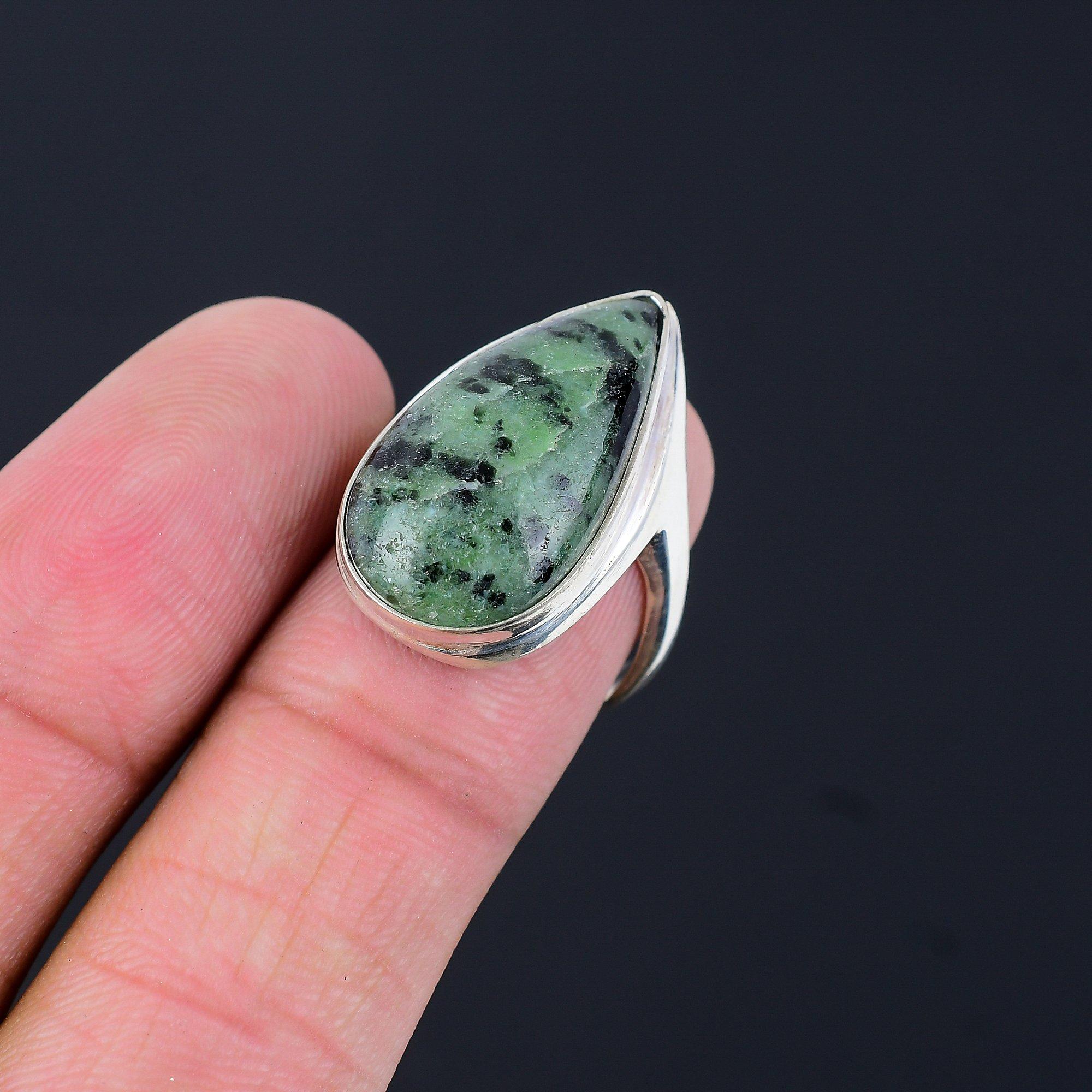 Sisters Day Sale 925 Silver Natural Ruby Zosite Statement Art Deco Ring US 8.5 8.5