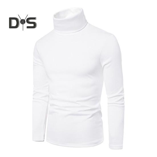 Vår Høst Menn Fitness Topp Slim Fit Høy krage Elastisk lange ermer Ensfarget Pullover Fitness Sport Topp Vinter bunnklær