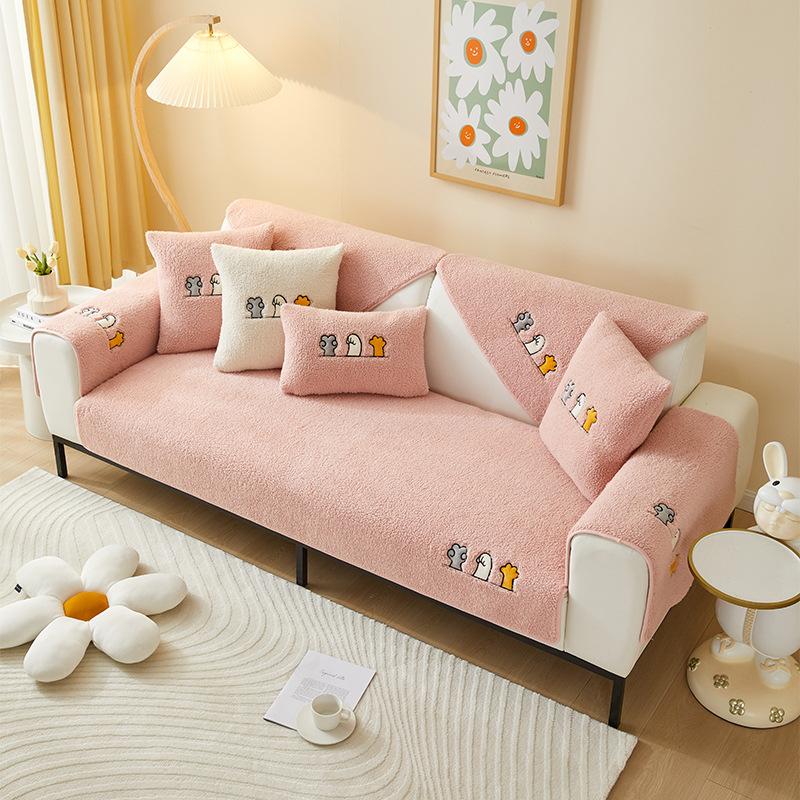 Lambswool Fleece Sofa Cushion Winter Warm Thickened Non-Slip Cover for Leather Sofa Soft Cozy Home Decor 70*70