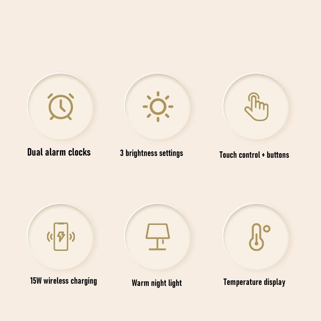 3 in 1 Wireless Charging Digital Alarm Clock with Night Light 15W Fast Wireless Charger Date Temperature Display Clock for Bedroom