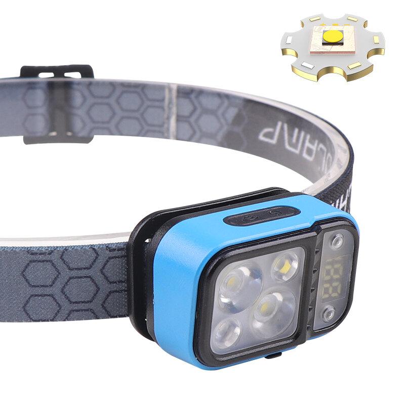 Wave Sensor 2*XTE+LED White+Red Light Smart Headlamp 60° Adjustable Headlight USB Rechargeable Power Display for Camping Hiking Working
