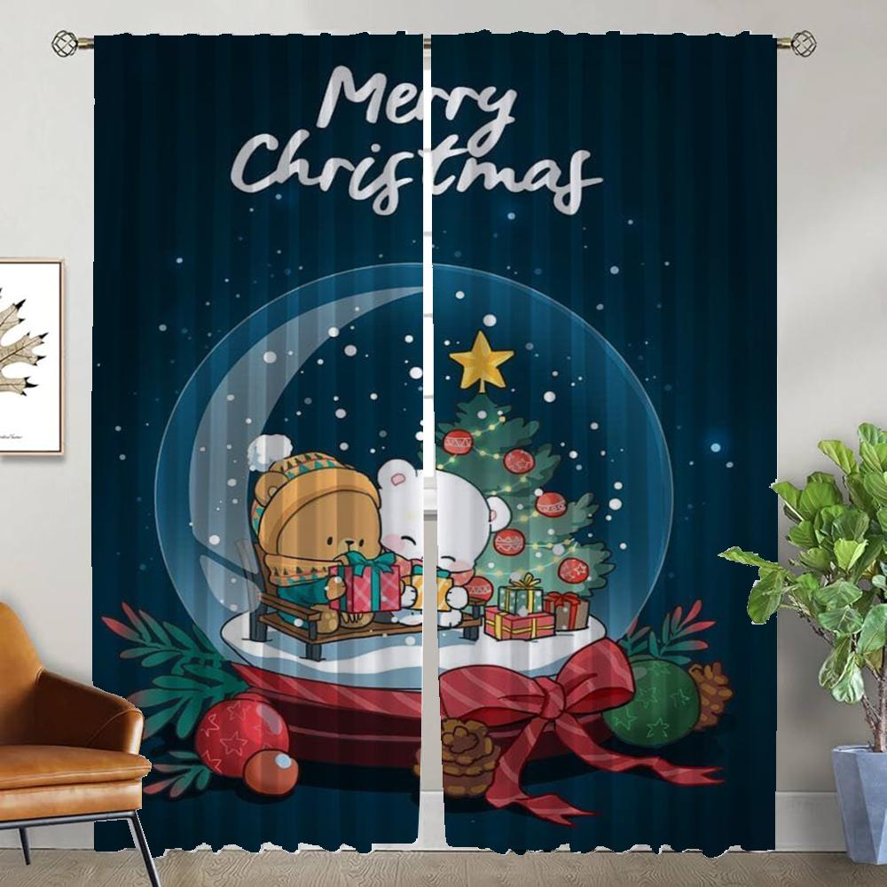 Kawaii Björn Eleganta Rumsgardiner för Vardagsrum Halloween Dekoration Mörkläggningsgardin Heminredningsgardiner 2 Delar Skärmar