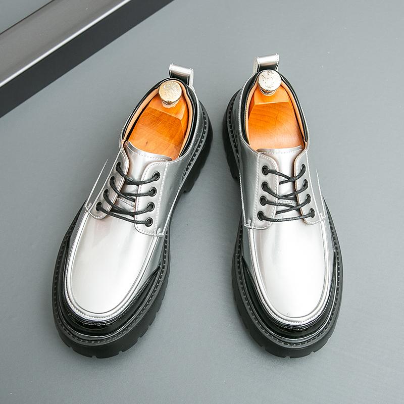 Fashion Fashionable New Men's Round Headed Cowhide Casual Leather Shoes Luxury Brand Men's Comfortable Thick Soled Lace Up Oxford Shoes