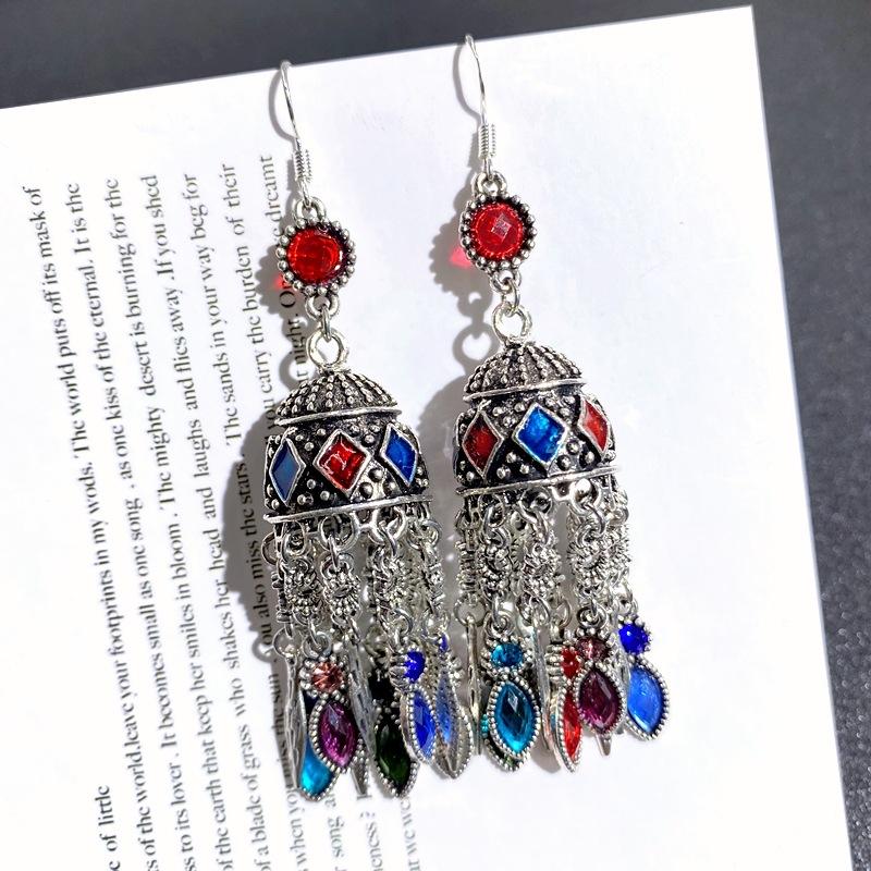 Retro crystal fringed earrings femininity versatile personality long earrings fashion court earrings