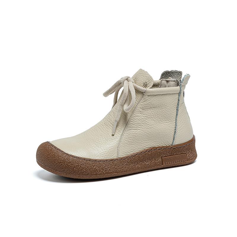 Fashion 2025 Winter Genuine Leather Boots Women's High Top Laced Up Flats Woman Warm Short Plush Boot Ladies Orthopedic Shoe Ankle Boots