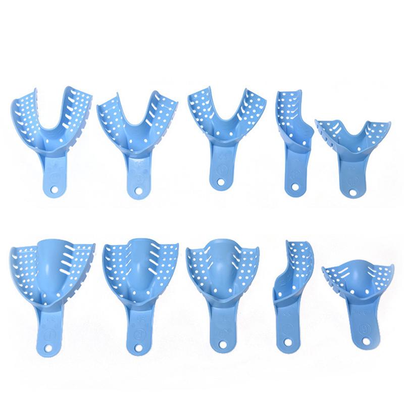 10 Stück Dental Abdrucklöffel Abdrucknetz Kunststoffmaterialien Dental Abdrucklöffel Volle Größe Grün Blau Laborwerkzeuge