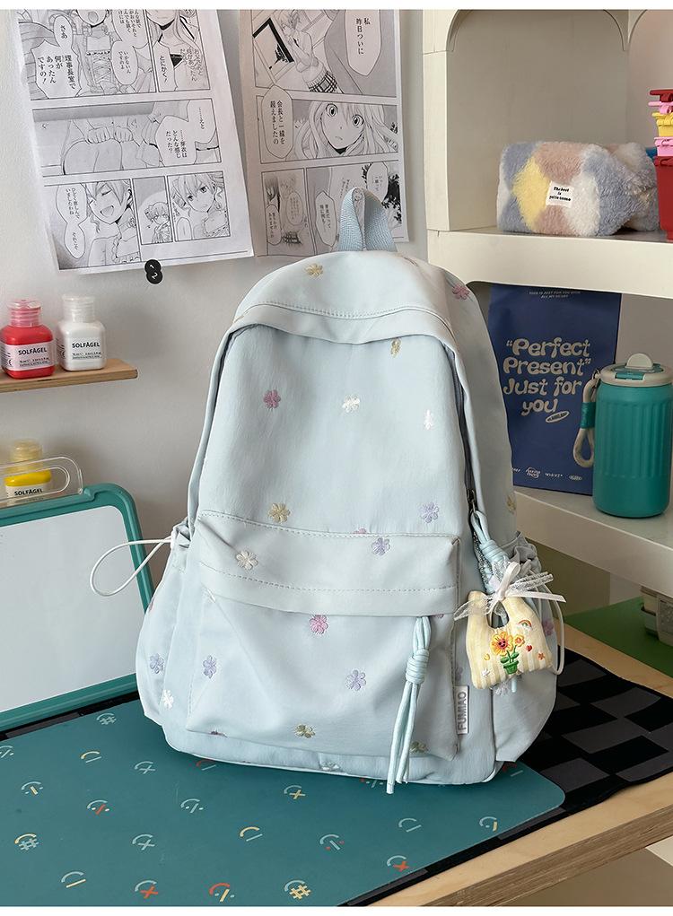 Schoolbag new solid color schoolbag female college student cute embroidery large capacity computer backpack lightweight junior high school schoolbag