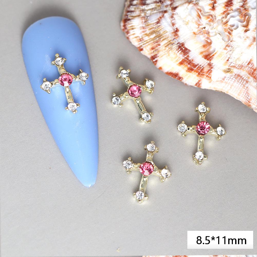 Saturn Queen Mother Cross Nail Art: Retro Silver with Pearls and Diamond Accents