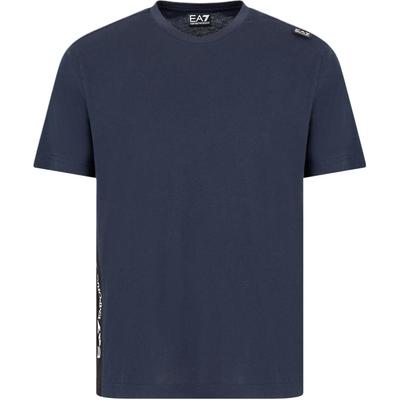 EA7 Solid Color Round Neck Short Sleeve T-Shirt Men Tops Blue 6DPT04-PJVPZ-1562
