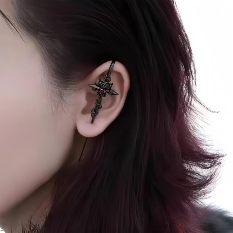 Rose Thorns Heart Stud Piercing Ear Cuff Needle Party Wear Earring for Trendy Women Music Festival Accessories