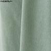 INCERUN 2PCS Men Lapel Neck Corduroy Short Sleeve Shirt Long Straight Pants Sets Outfits