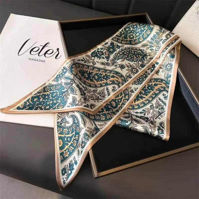 Silk Scarf: Long, Narrow, High-End Print for Spring and Summer - Versatile as Shirt Ribbon, Belt, or Hair Tie.