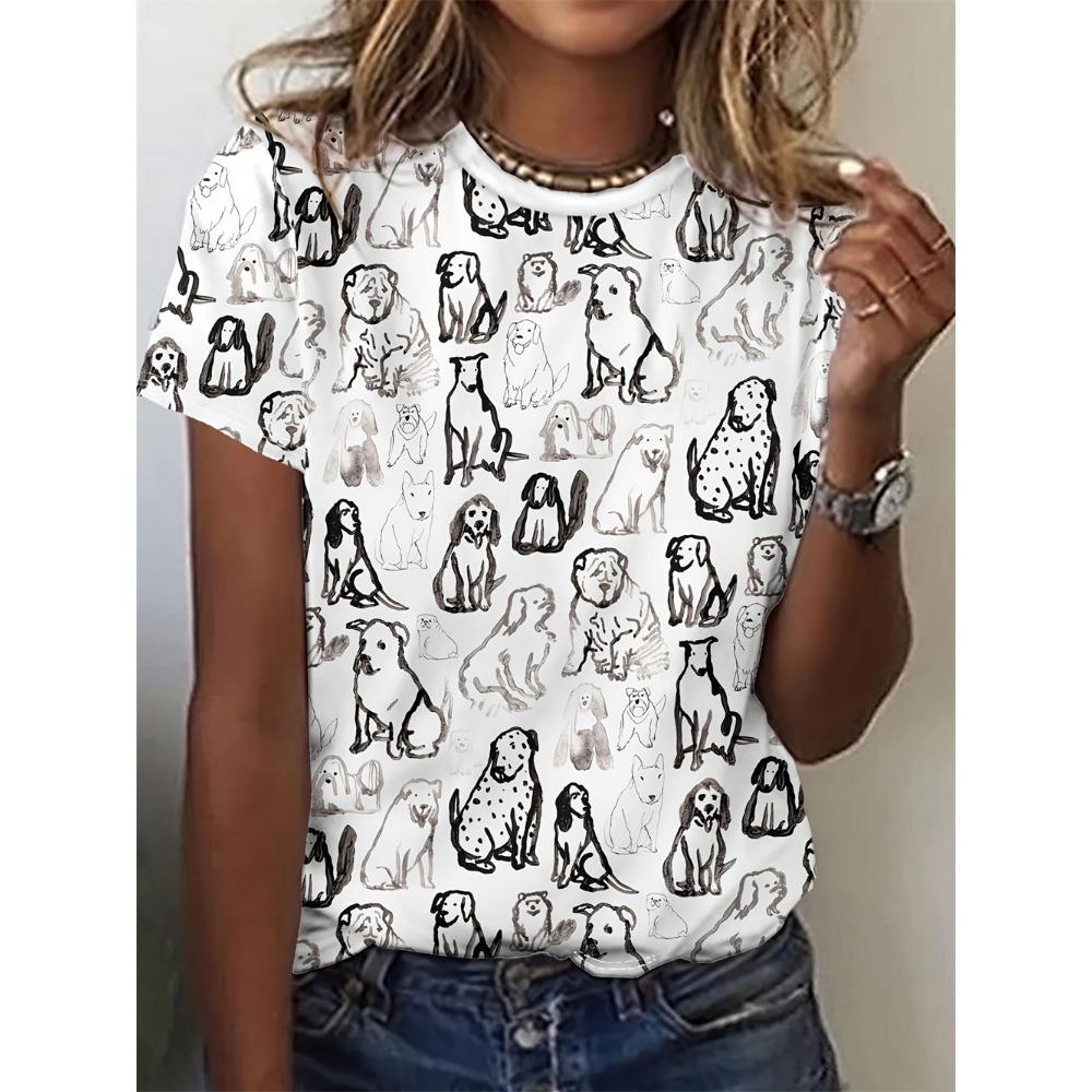 

2026 New Cartoon Animal All-over Pattern 3D Digital Print Women s T-shirt Harajuku Casual Short Sleeve Round Neck Women s Top XXS