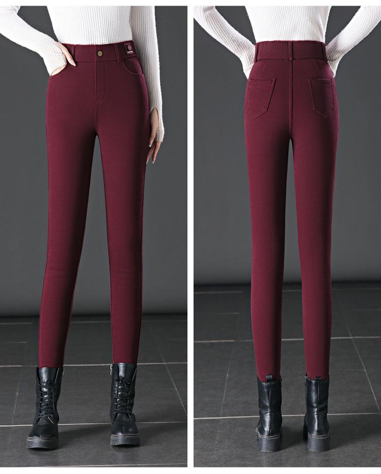 Warm High-Waist Skinny Denim Pants for Autumn/Winter - Slimming, Elastic, Plus Velvet Mom Jeans