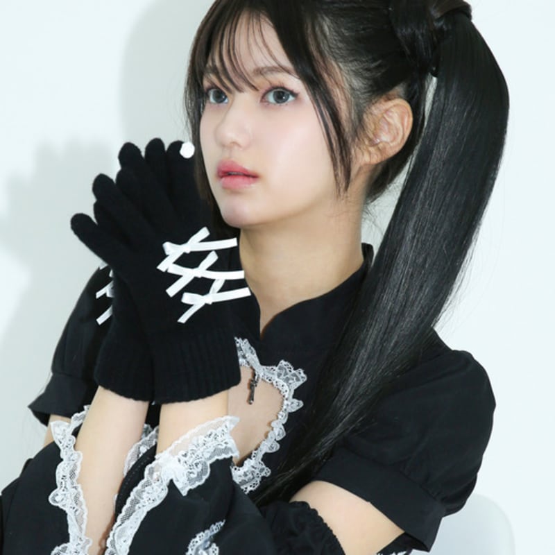 CLUT STUDIO 0 4 ribbon knit gloves - BLACK/WHITE