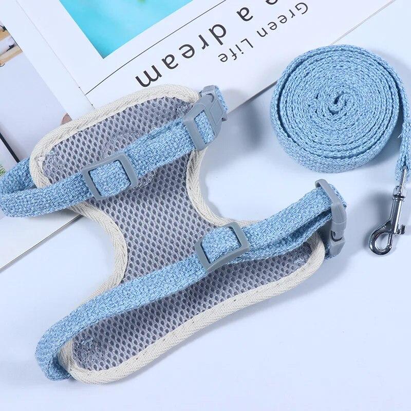 Breathable Cat Harness Vest Linen Blend Pet Walking Lead Leash for Small Dogs Rabbit Guinea Pig Cartoon Puppy Kitten Supplies
