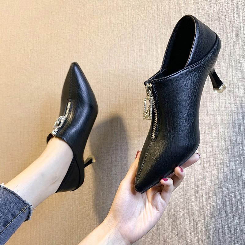 High heels thin heels autumn and winter new pointed single boots lightweight fashion short boots Martin boots bare boots