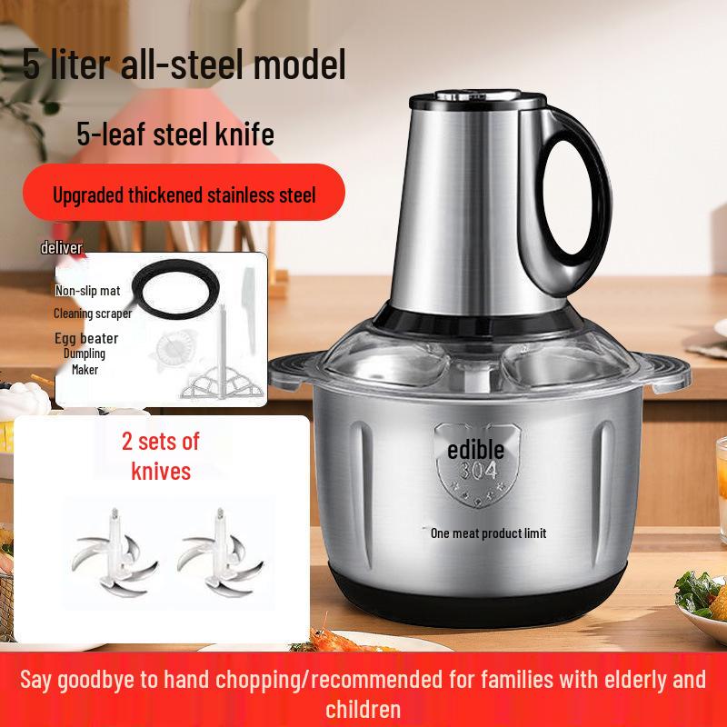 Compact Stainless Steel Meat Grinder and Blender with Dumpling Filling Feature